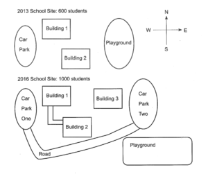 The maps below show the sites of a school in 2013 and the planned one in 2016