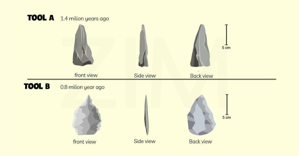 The diagram below shows the development of the cutting tool in the